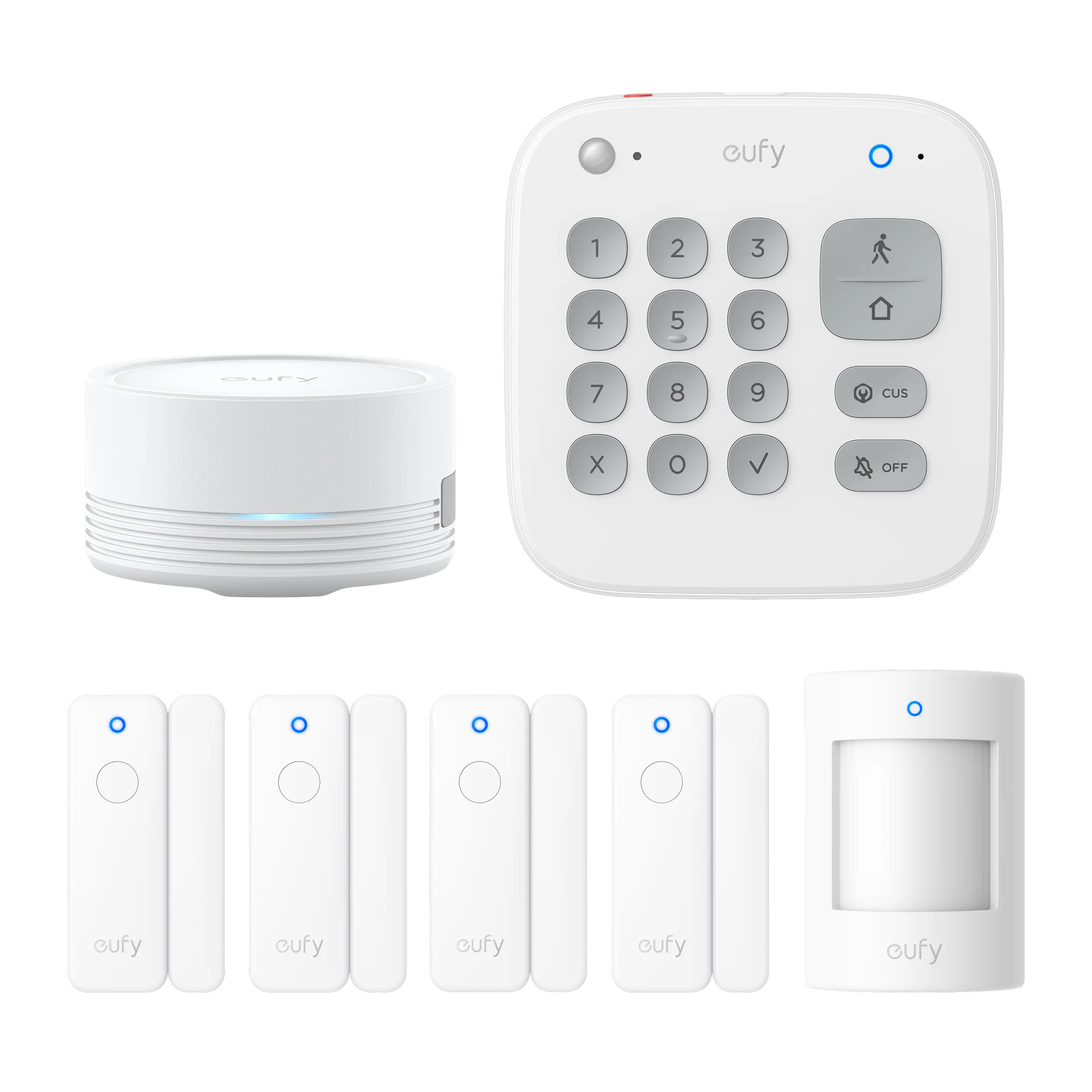 eufy alarm system with keypad, HomeBase, and sensors